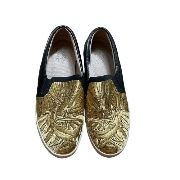 Naturalizer gold and black leather slides - Picture 1 of 7